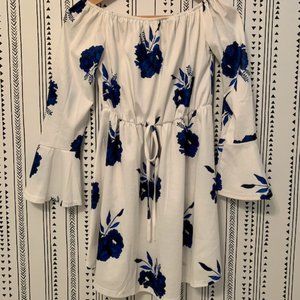 White & Blue Off Shoulder Dress SM
